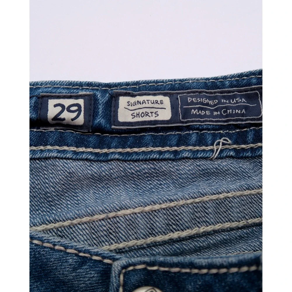 Miss Me Signature Americana Sequin Flag Denim Shorts Blue 29